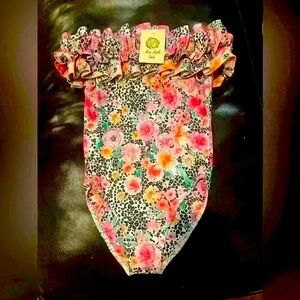 Mia Belle Girls 7/8 Youth swimsuit. NWT. One piece ruffle top. Pink flor…